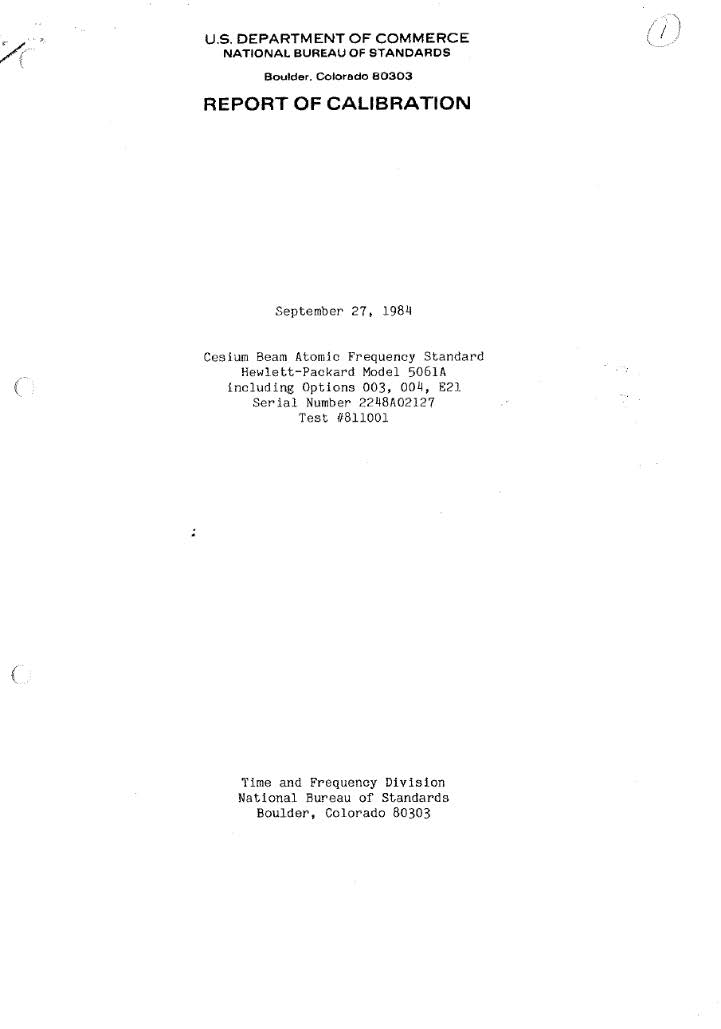 HP5061A Caesium Beam Frequency Standard at SCL and its first calibration report by NBS