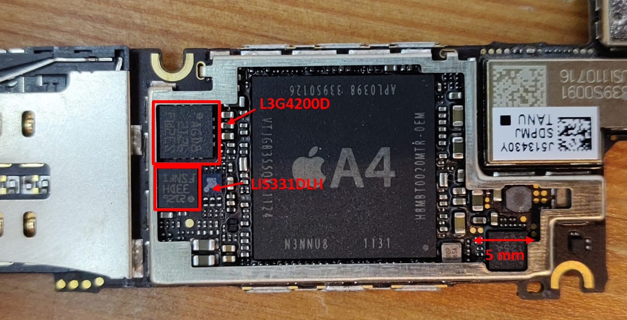 Figure 1	STMicroelectronics LIS331DLH accelerometer and the L3G4200D gyroscope in Iphone 4